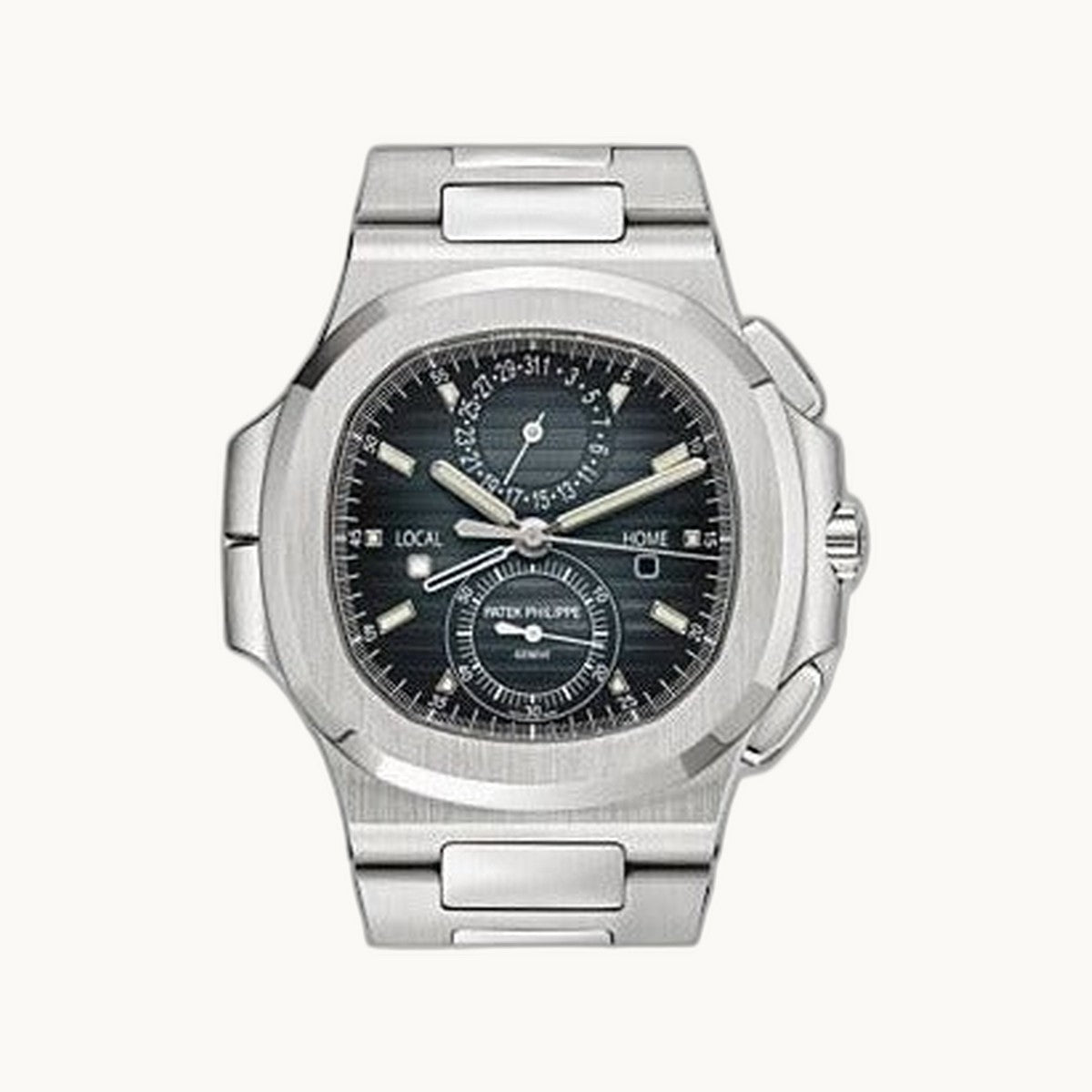 Patek Philippe Nautilus 5990/1A-011 Blue Travel Time Chrono - Open Wrist