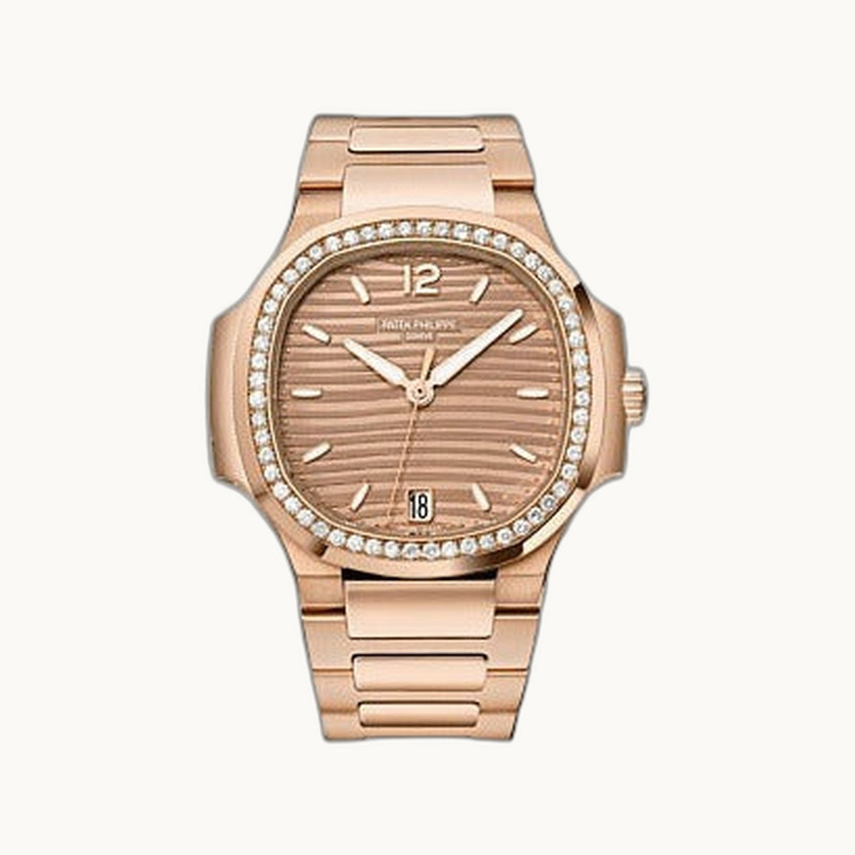 Patek Philippe Nautilus Ladies 7118/1200R-001 Brown Rose Gold - Open Wrist
