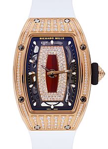 Richard Mille Lady Rose Gold Medium Set Diamond Jasper Dial White Rubber RM 07-01