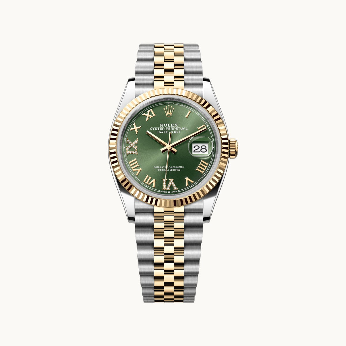 Rolex Datejust 36 126233 White Stick TT YG - Open Wrist