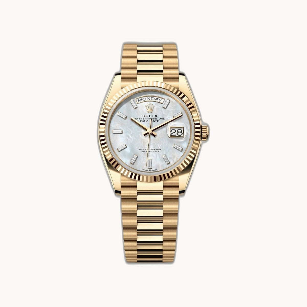 Rolex Day-Date 36 128238 White MOP Diamond - Authenticated by Open Wrist