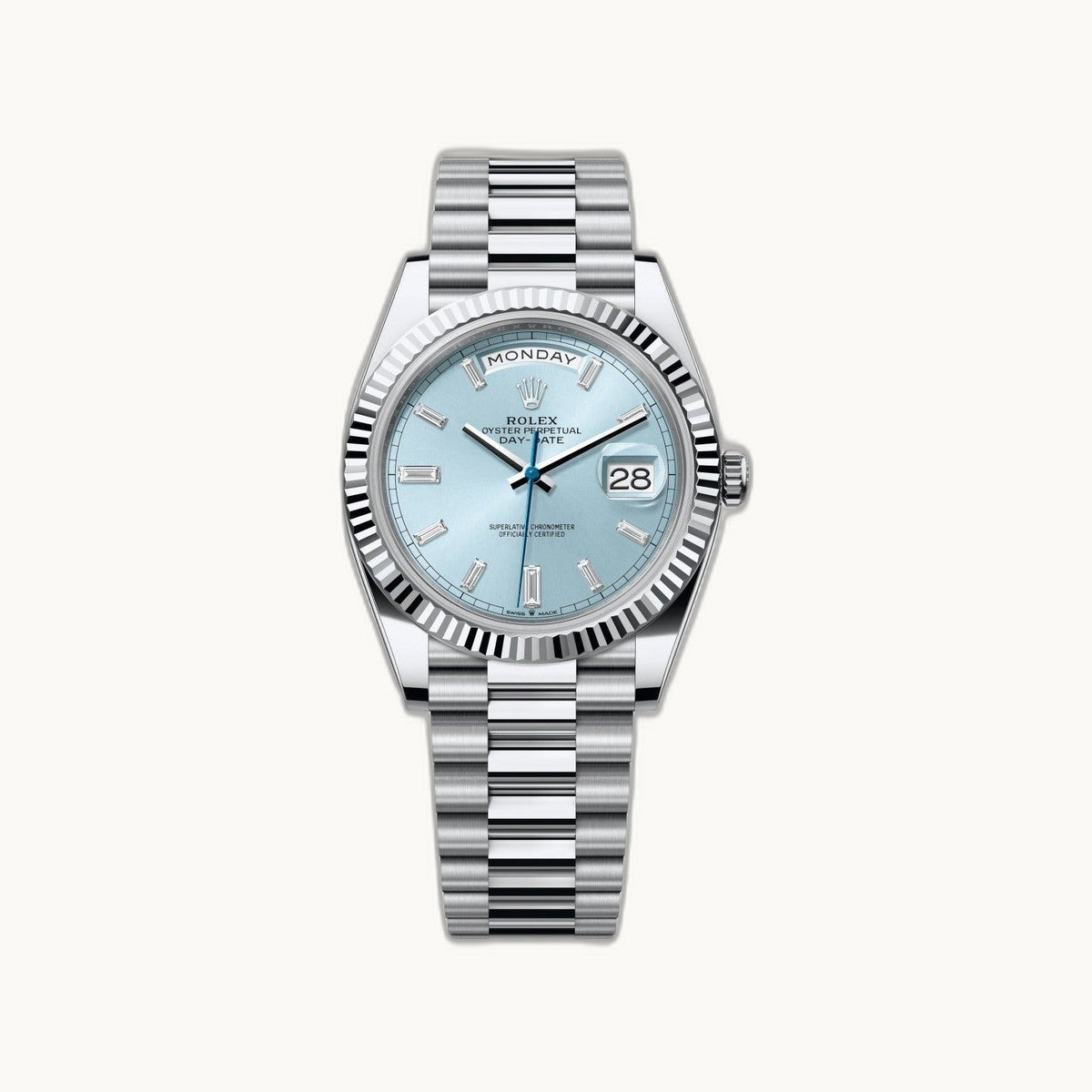 Rolex Day-Date 40 228236 Ice Blue Baguette Diamond - Authenticated by Open Wrist